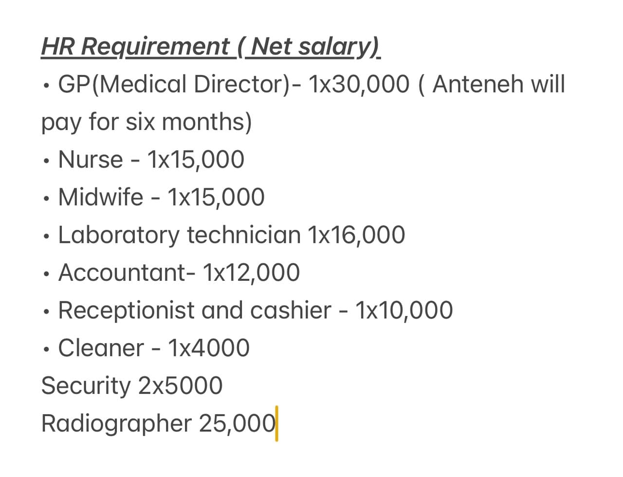 Original clinic planning image: Staffing requirements